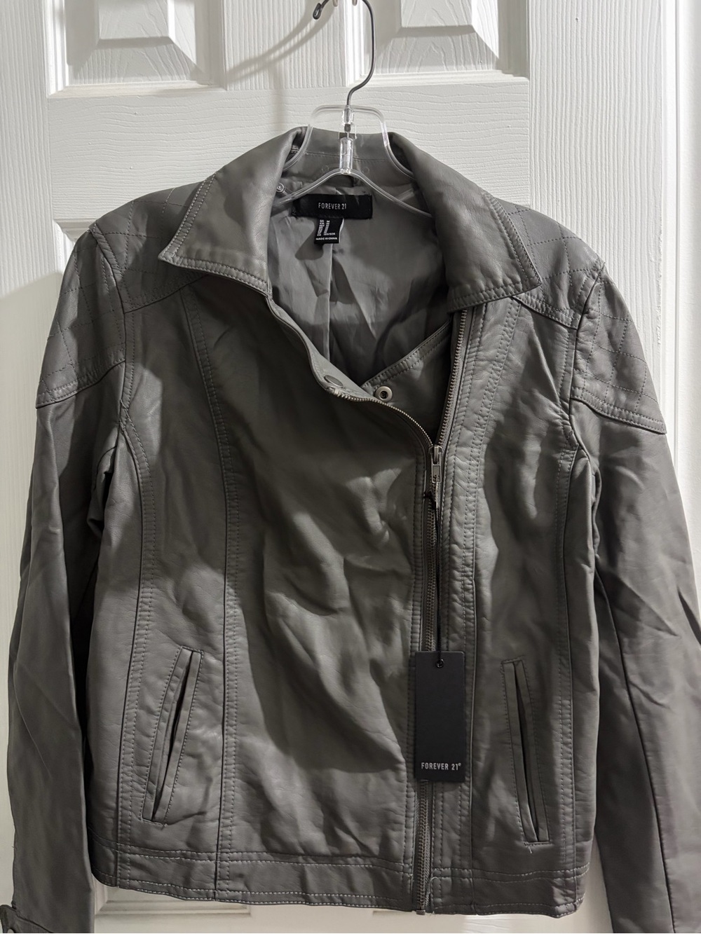 Forever 21 Light Gray Faux Leather Moto Jacket